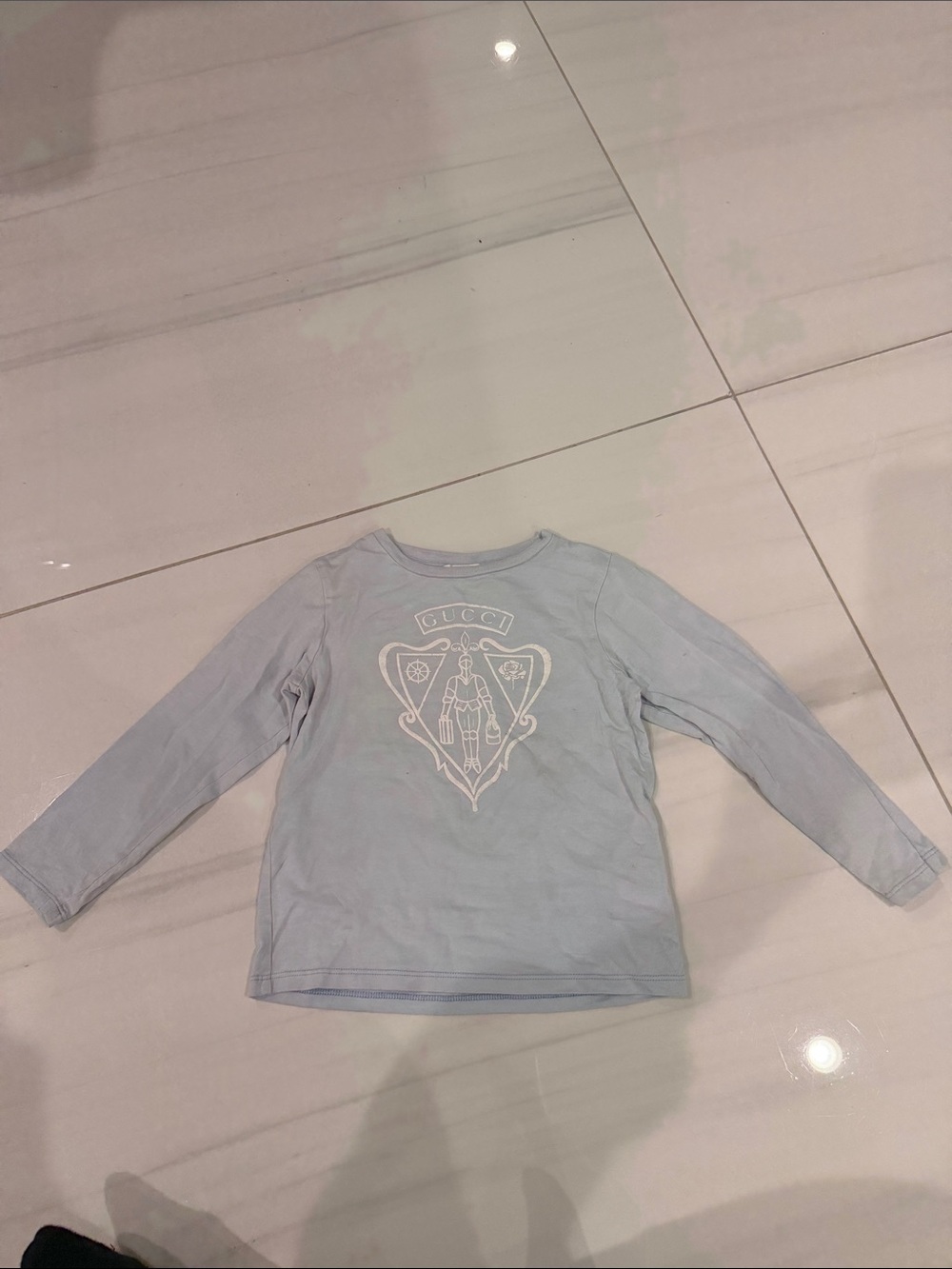 Gucci Light Blue Long Sleeve Kids Logo Tee Shirt